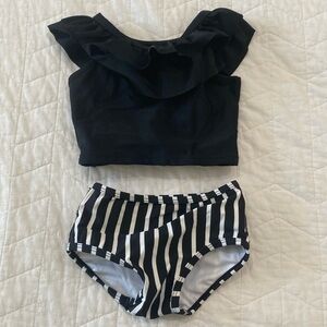Ruffle Butts Flutter Bikini - Black & White Stripe